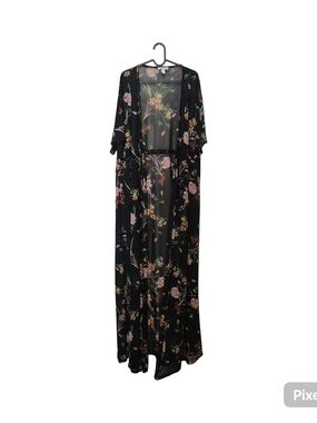 Revamped Black Floral Mesh Cardigan with Pink Roses